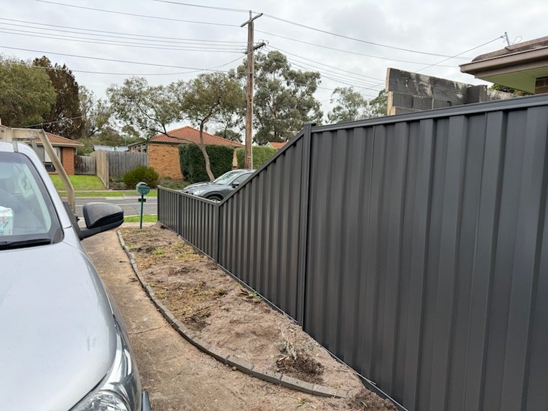 Modern charcoal Colorbond fence along a suburban home